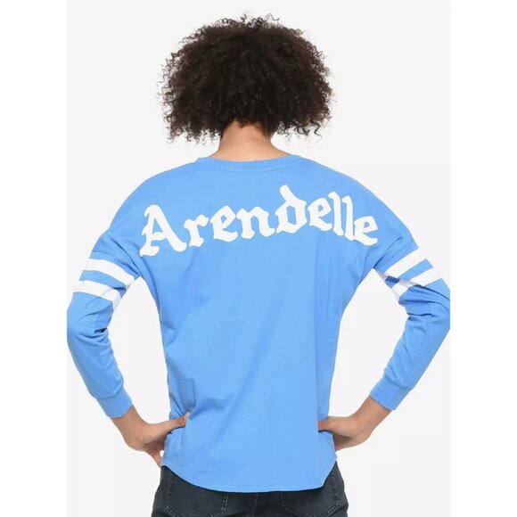 Disney Blue White Glitter Letters Arendelle Spirit Jersey Tee Shirt Frozen XL - Picture 1 of 12